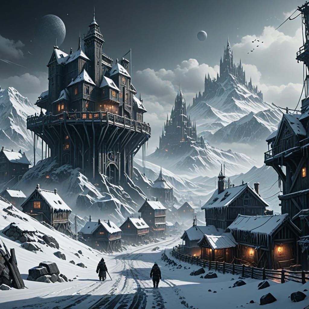 Frostpunk Planet View from Space in Cyberpunk Concept Art St...