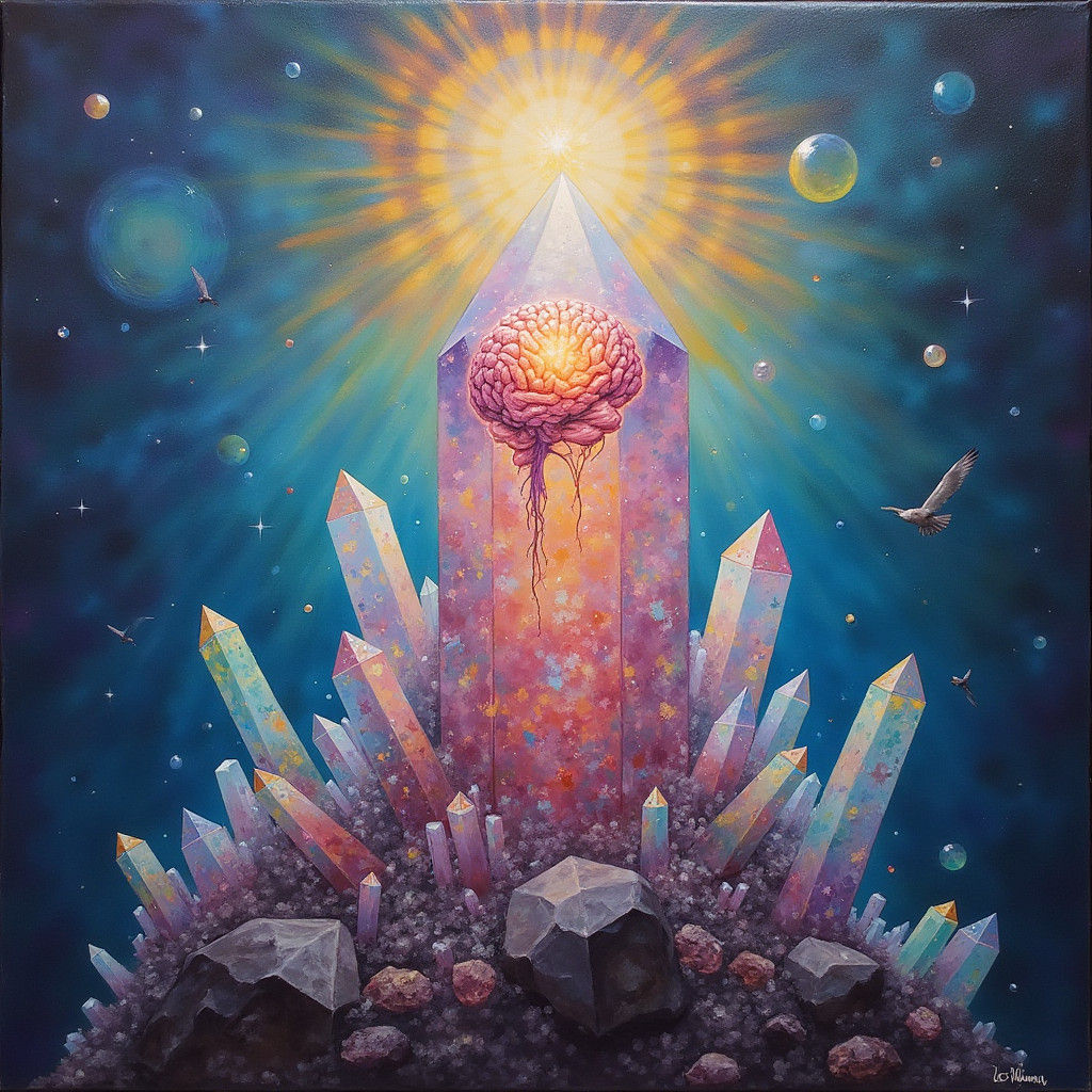 Luminous Crystal Brain in Oil Painting Style