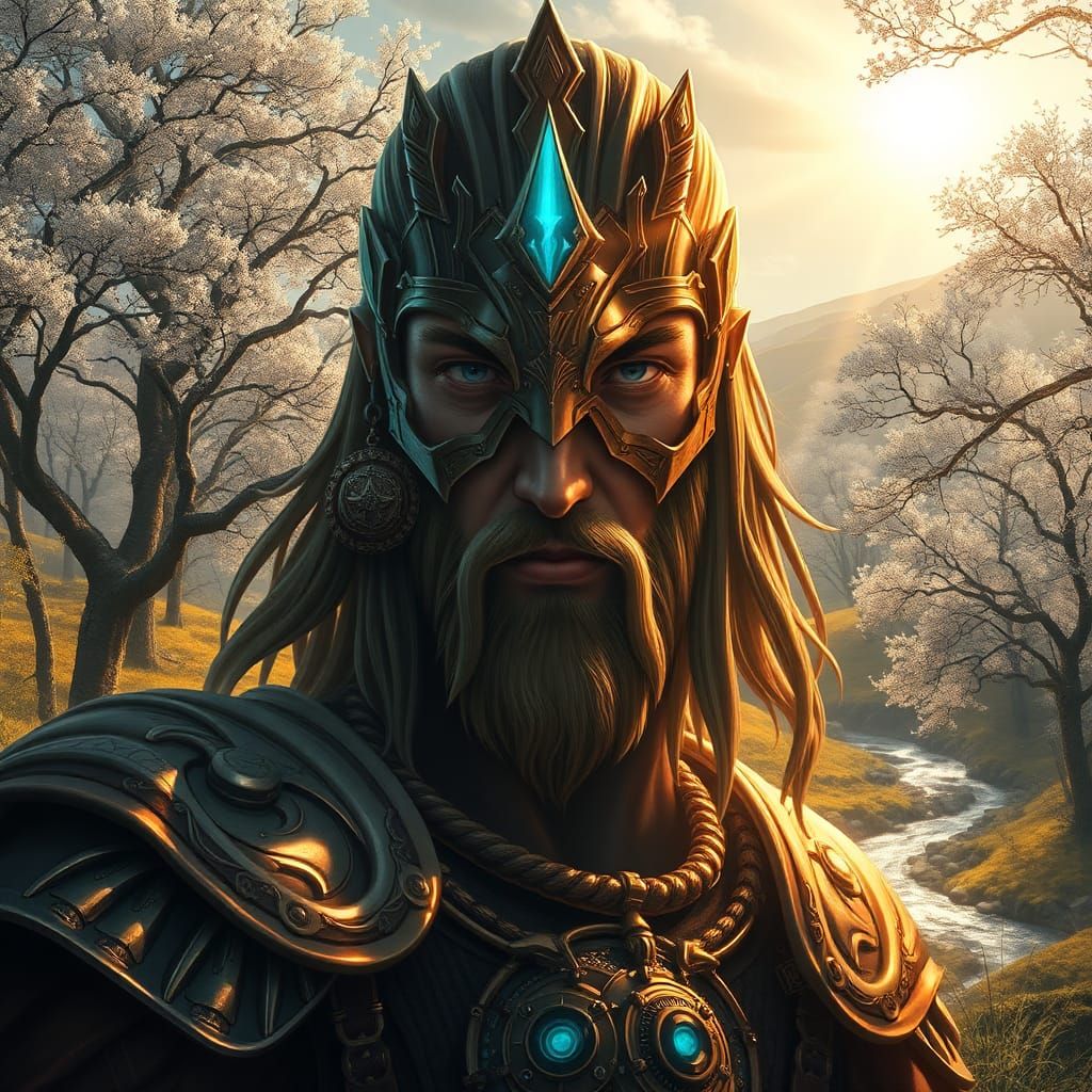 Paladin Warrior Portrait with Steampunk Artifacts