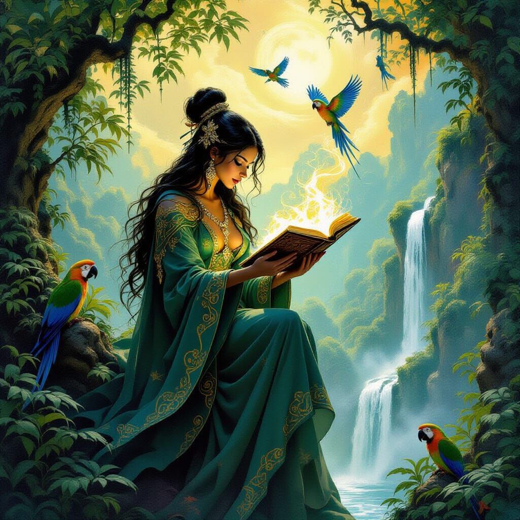 Mystical Figure Conjuring Magic in Fantasy World