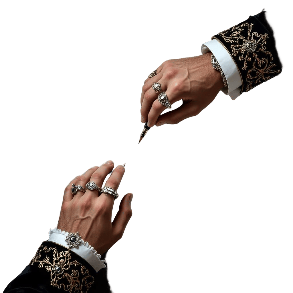 Fantasy Royal Hand Writing with Quill on Table