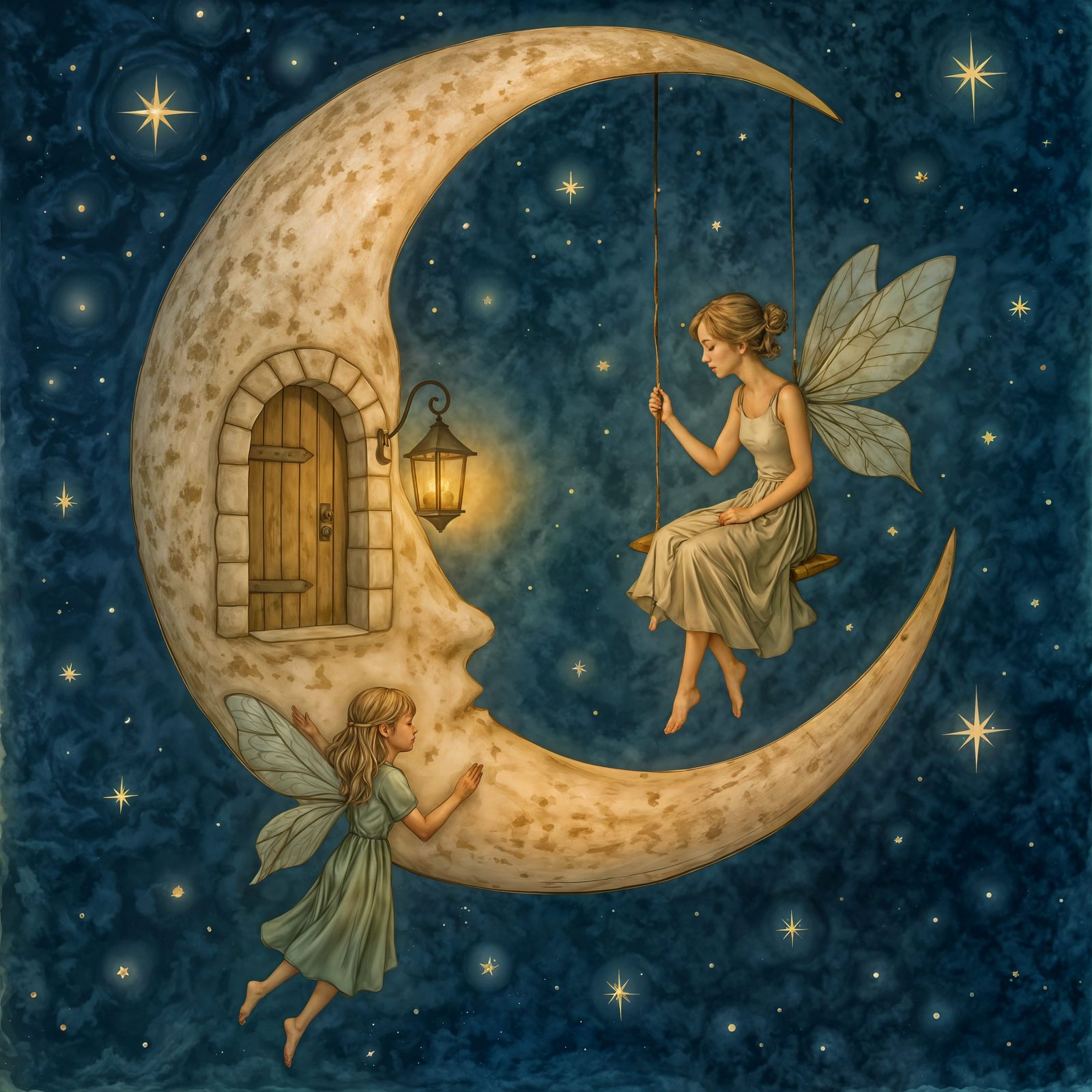 Fairies on the Moon in Storybook Illustration