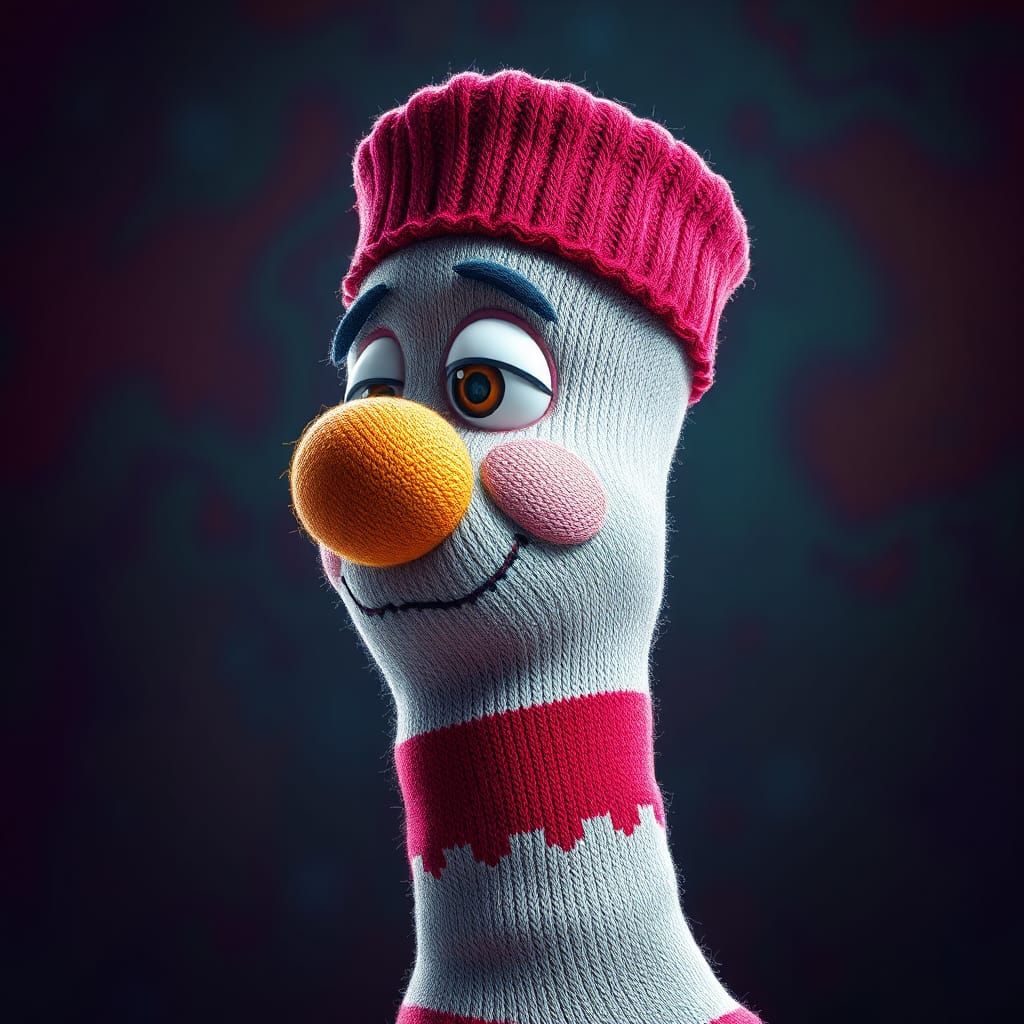 Hyperrealistic Sock Character with Dramatic Lighting