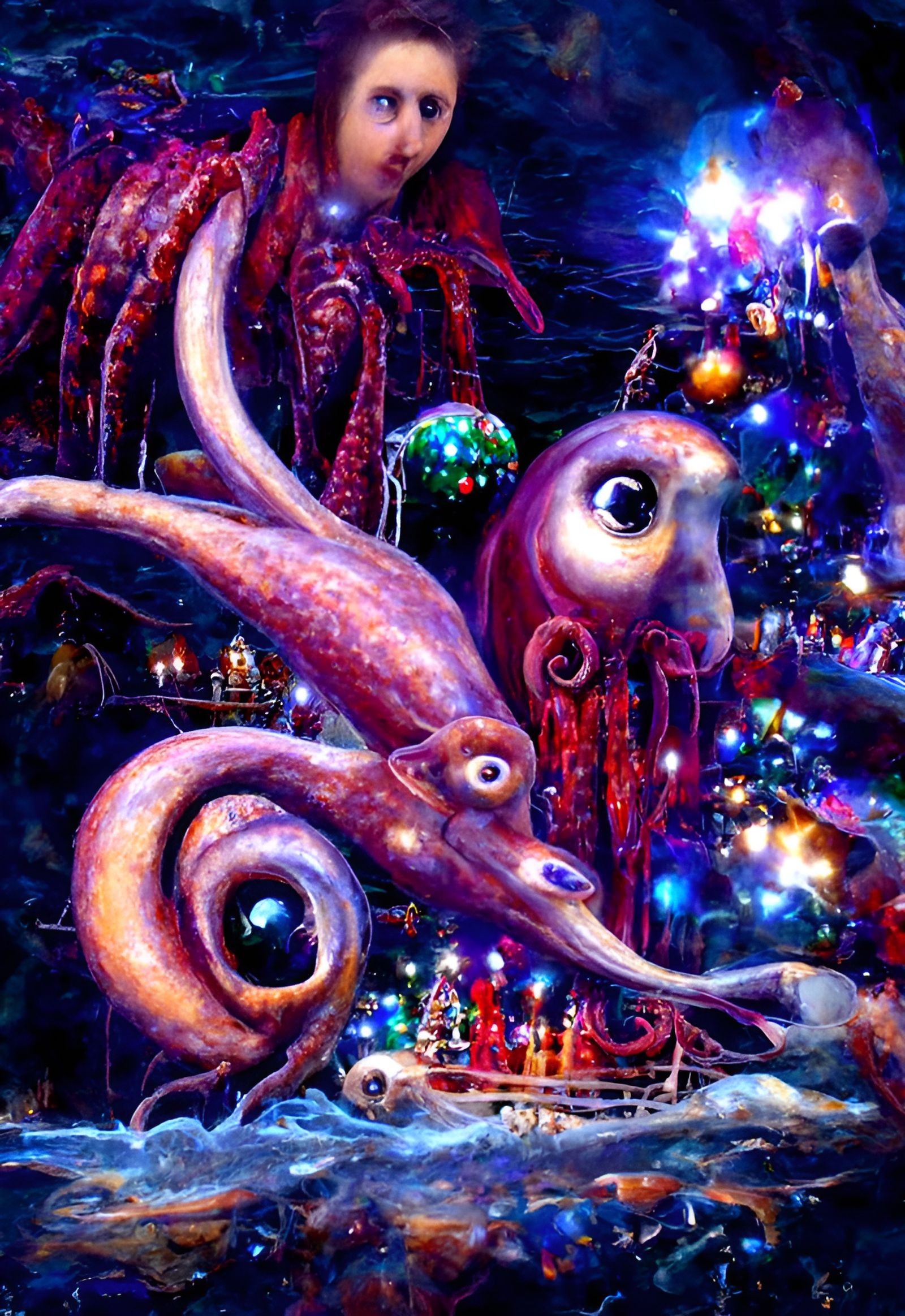 Octopus Enters Christmas Shop in Retro-Futuristic Style