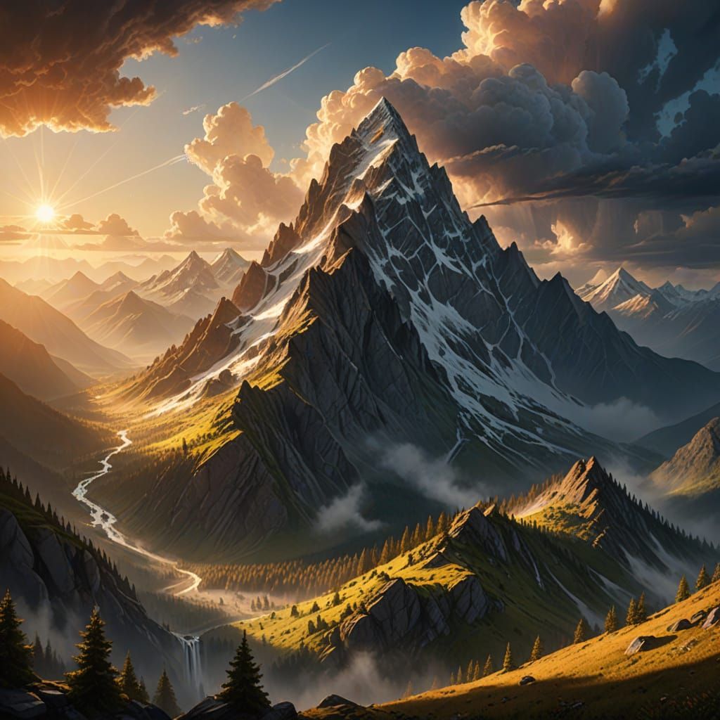 Majestic Mountain Peak at Golden Hour