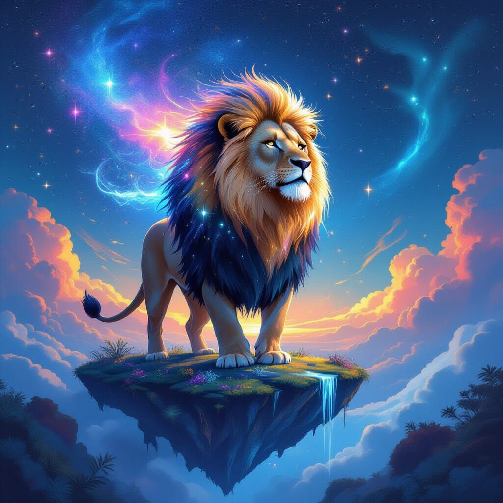 Cosmic Lion on Floating Island Concept Art