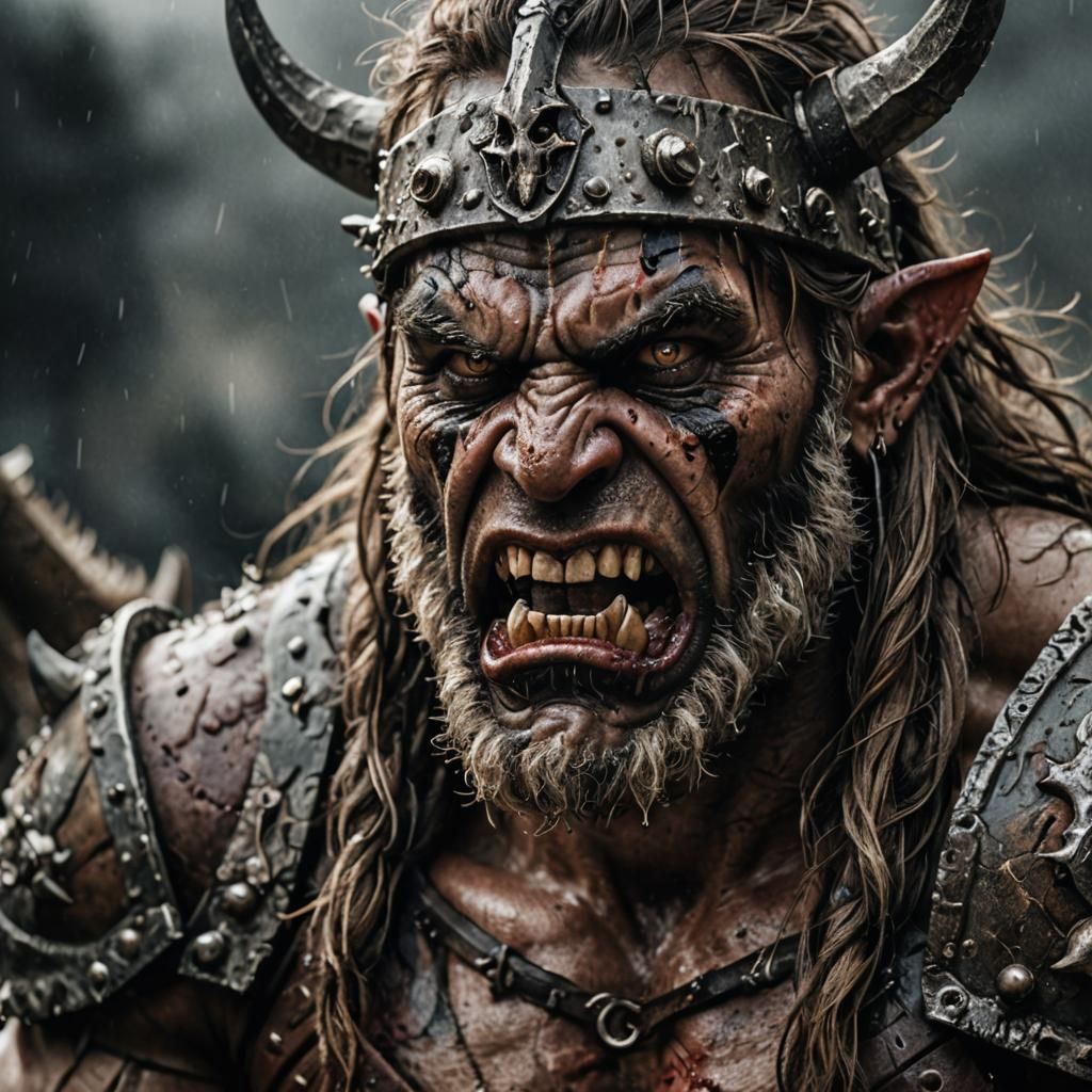 Furious Barbarian Warrior with Ork Head, Cel-Shaded Anime