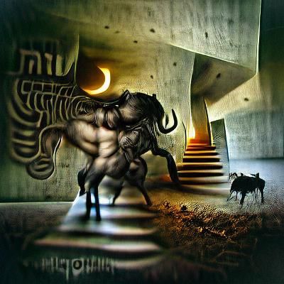 Minotaur and Sleipnir: Brutalist Fantasy Photoillustration