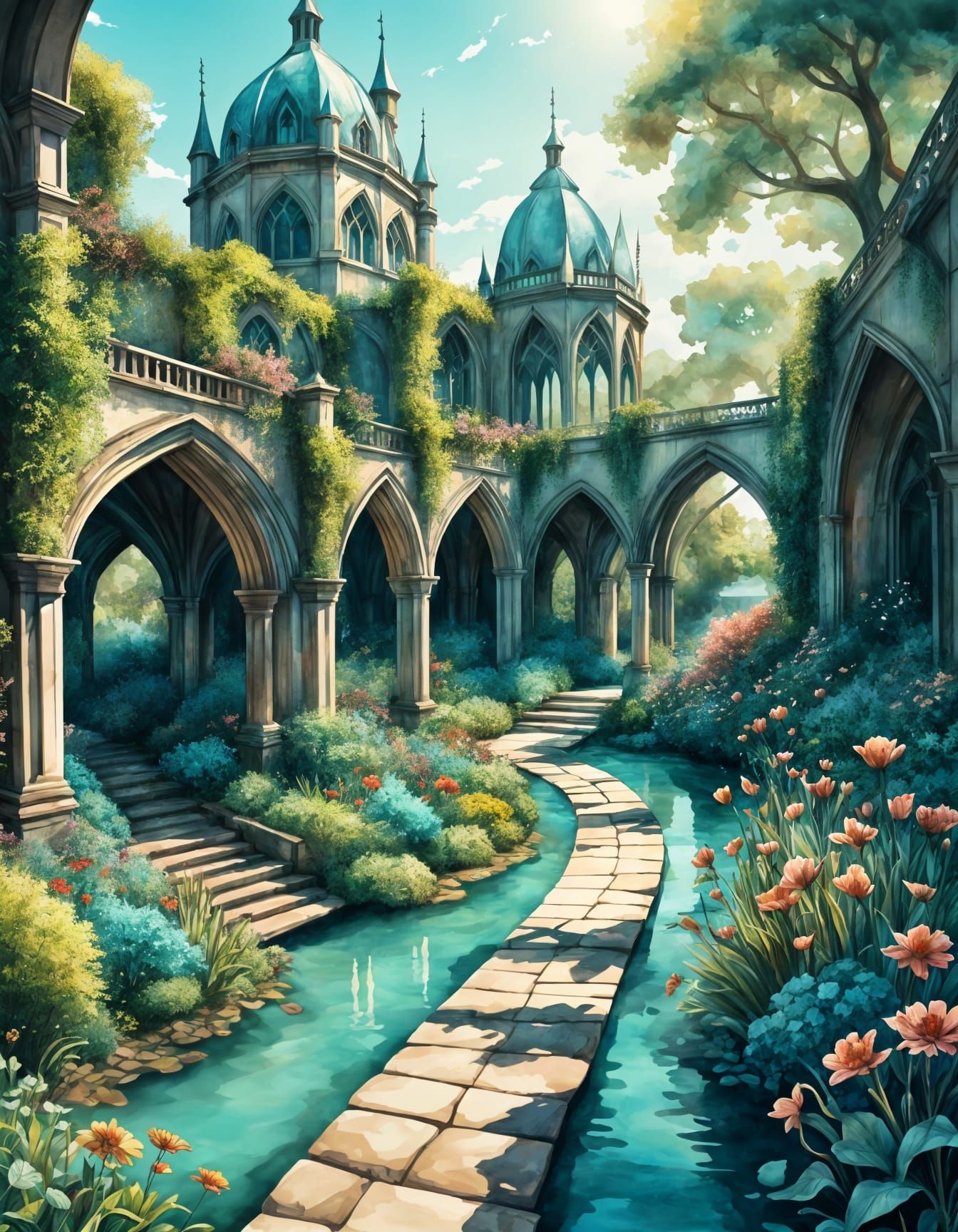 Lush Victorian Garden Watercolor Illustration