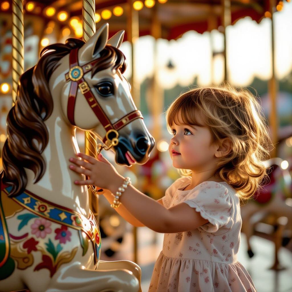 Child's Innocent Wonder at Vintage Carousel
