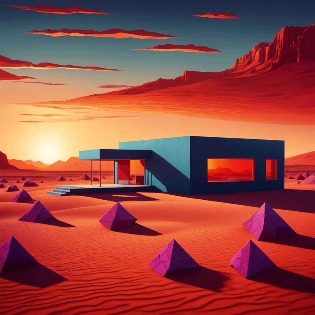 Surreal Desert Oasis in Vibrant Oil Painting