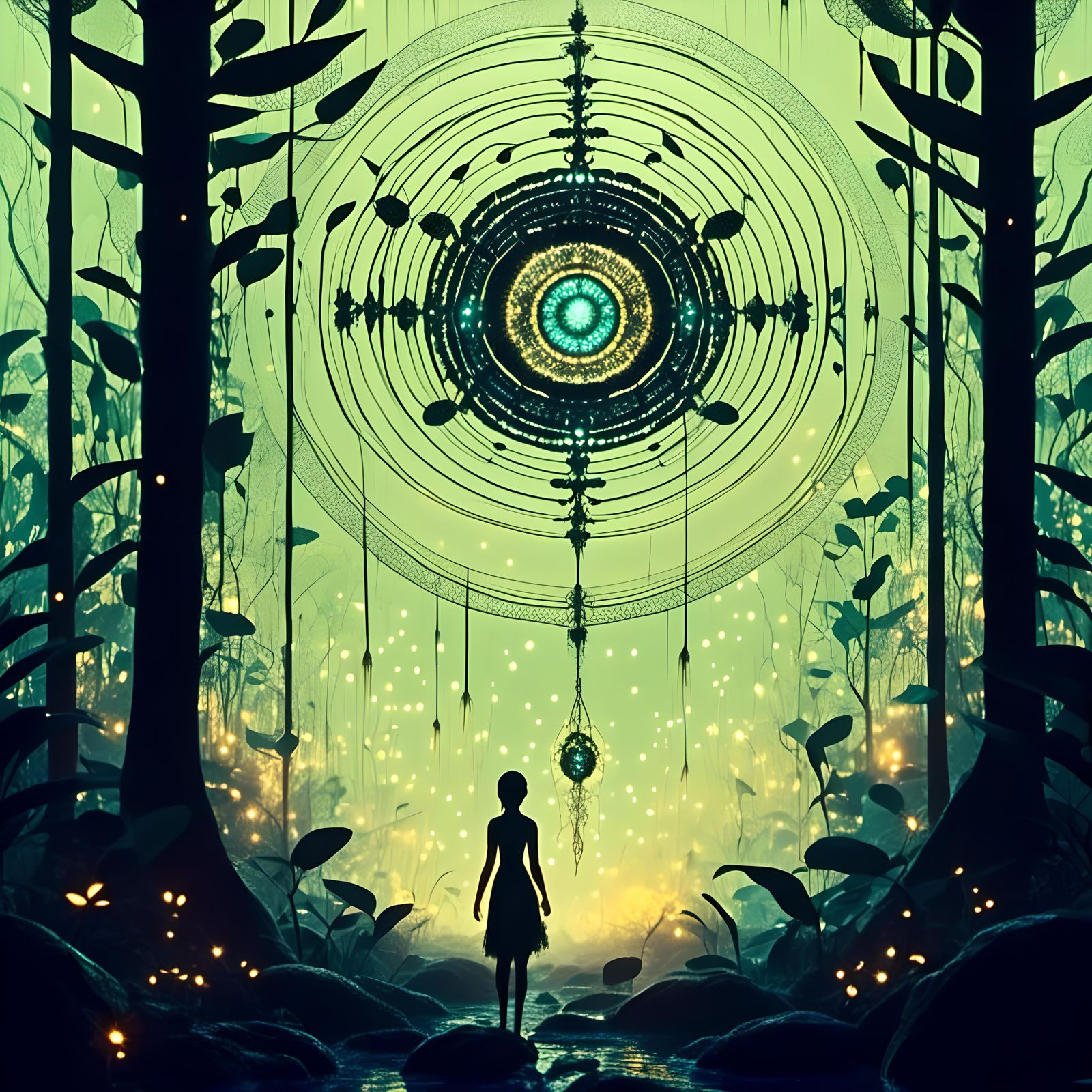 Enchanted Forest: Silhouette in Bioluminescent Aura