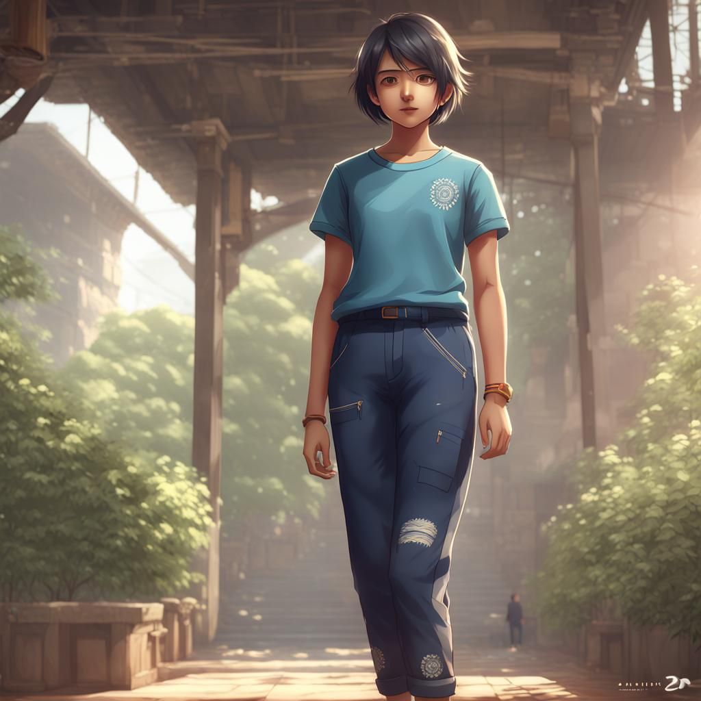Indian Girl with Short Hair in Anime Style