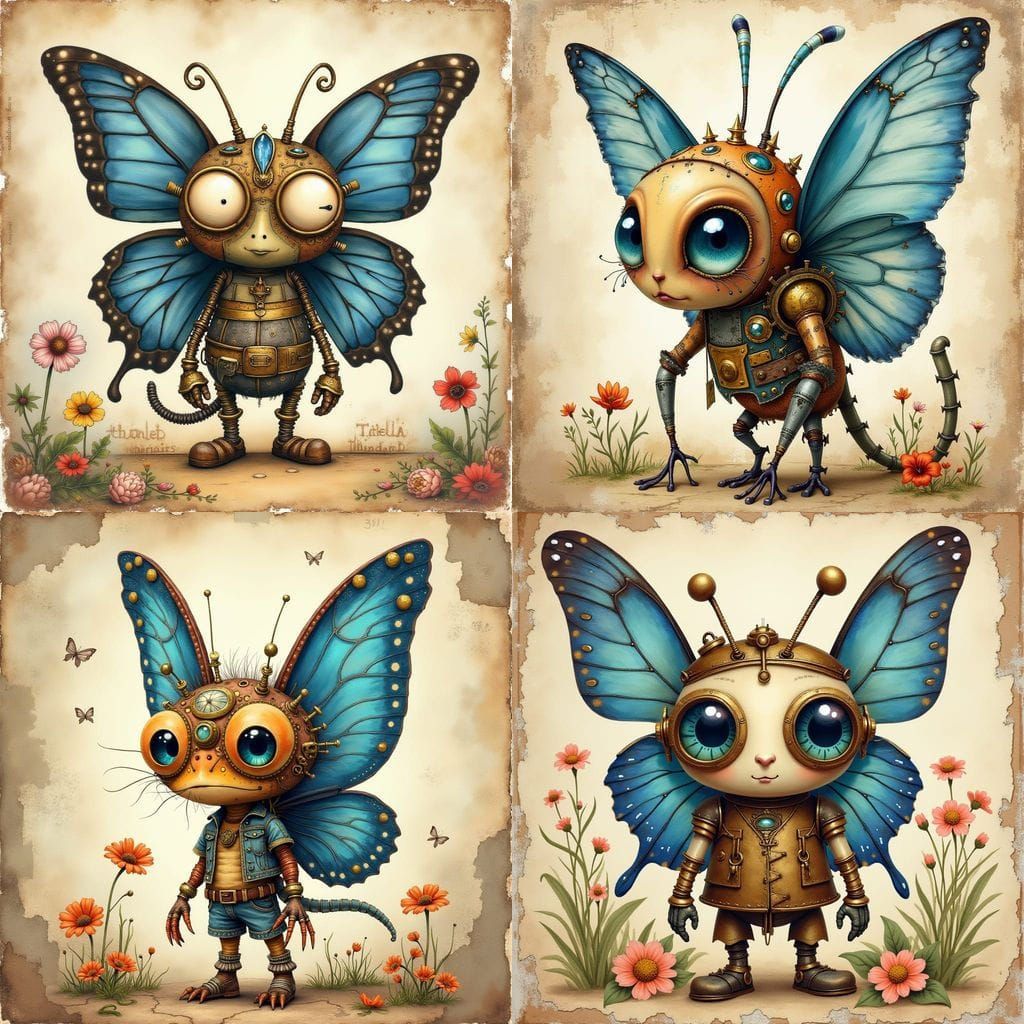Steampunk Storybook Creature with Vibrant Wings and Vintage ...
