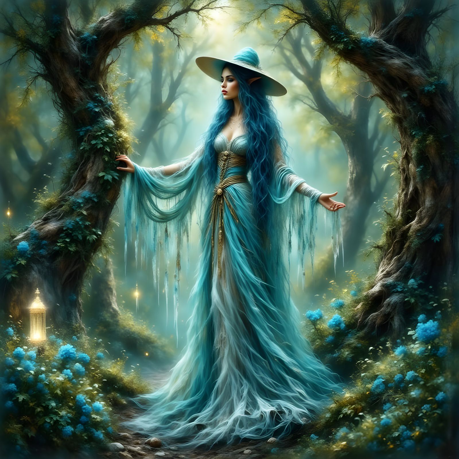 Ethereal Sorceress in Starlit Enchantment
