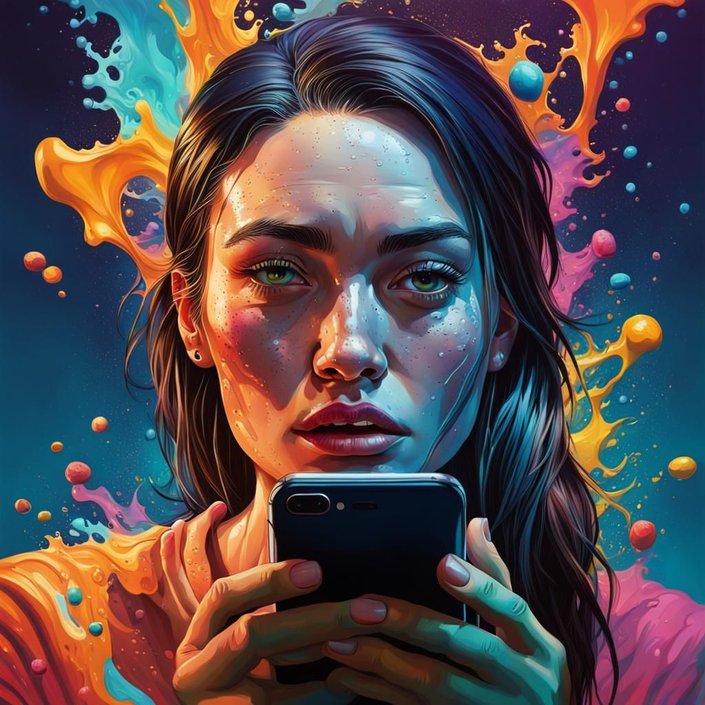 Hyperrealistic Girl Addicted to Her Phone