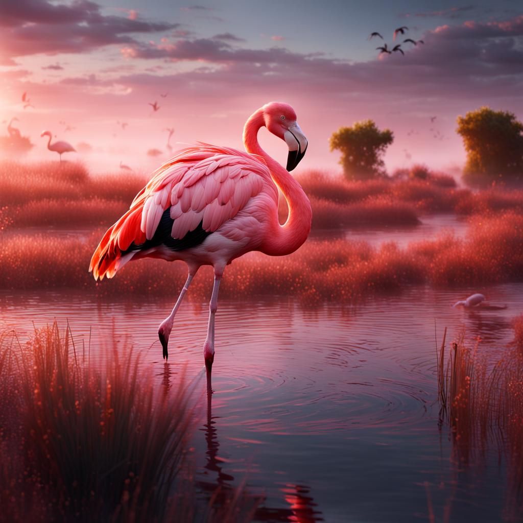 Pink Flamingo in Camargue: Fantasy Concept Art