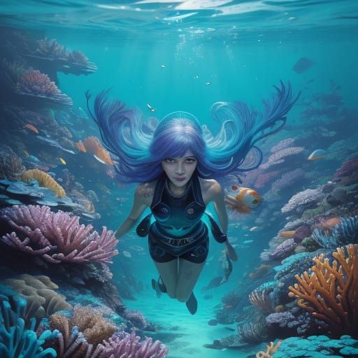 Underwater Siren in a Splash Art Landscape