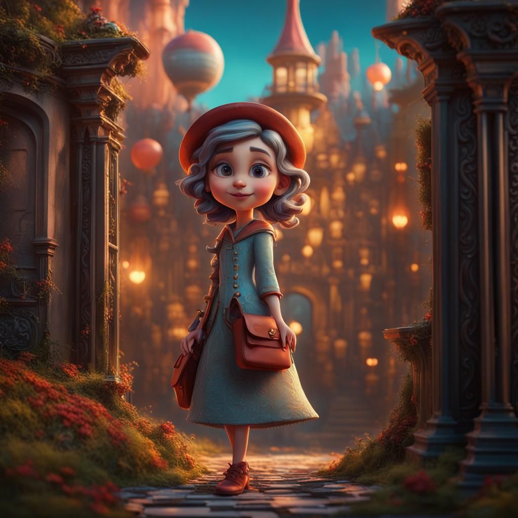 Miniature Woman Emerges from Pop-Up Card: 3D Digital Art