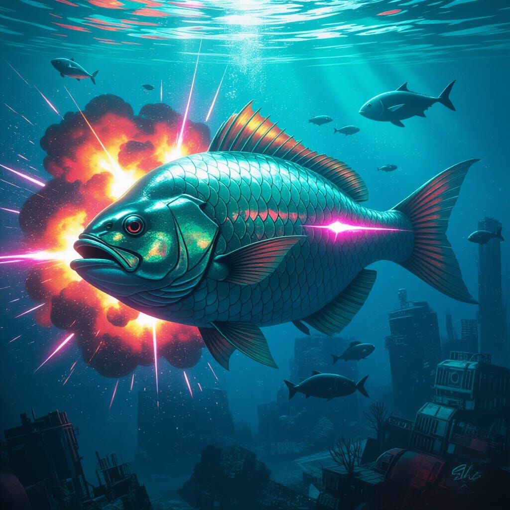 Giant Fish Explodes with Neon Nuclear Energy