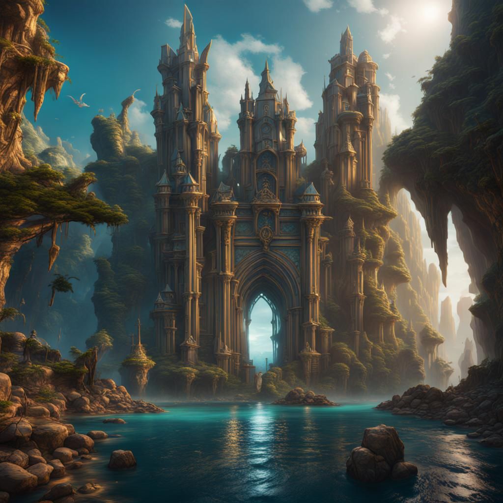 Detailed Matte Painting of Atlantis in Deep Color