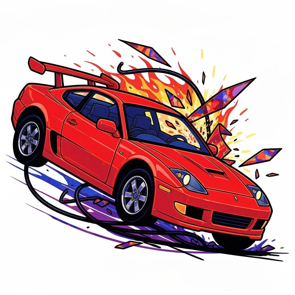 Stained Glass Sports Car Crash in Geometric Style
