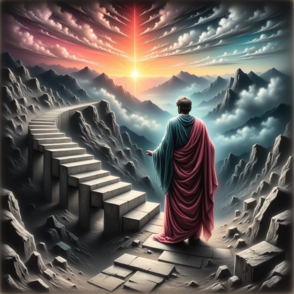 Dante's Ascent: A Pastel Charcoal Etching