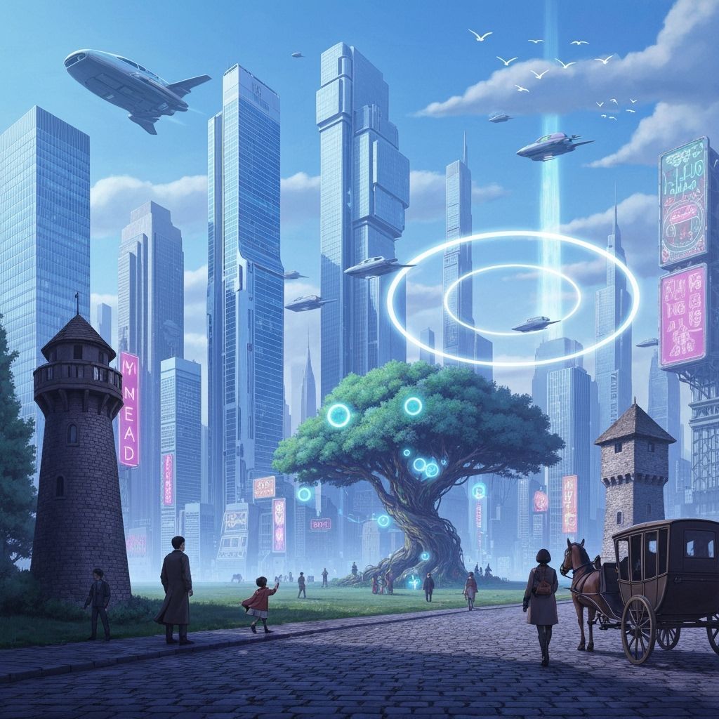 Futuristic Cityscape Juxtaposes Past and Present