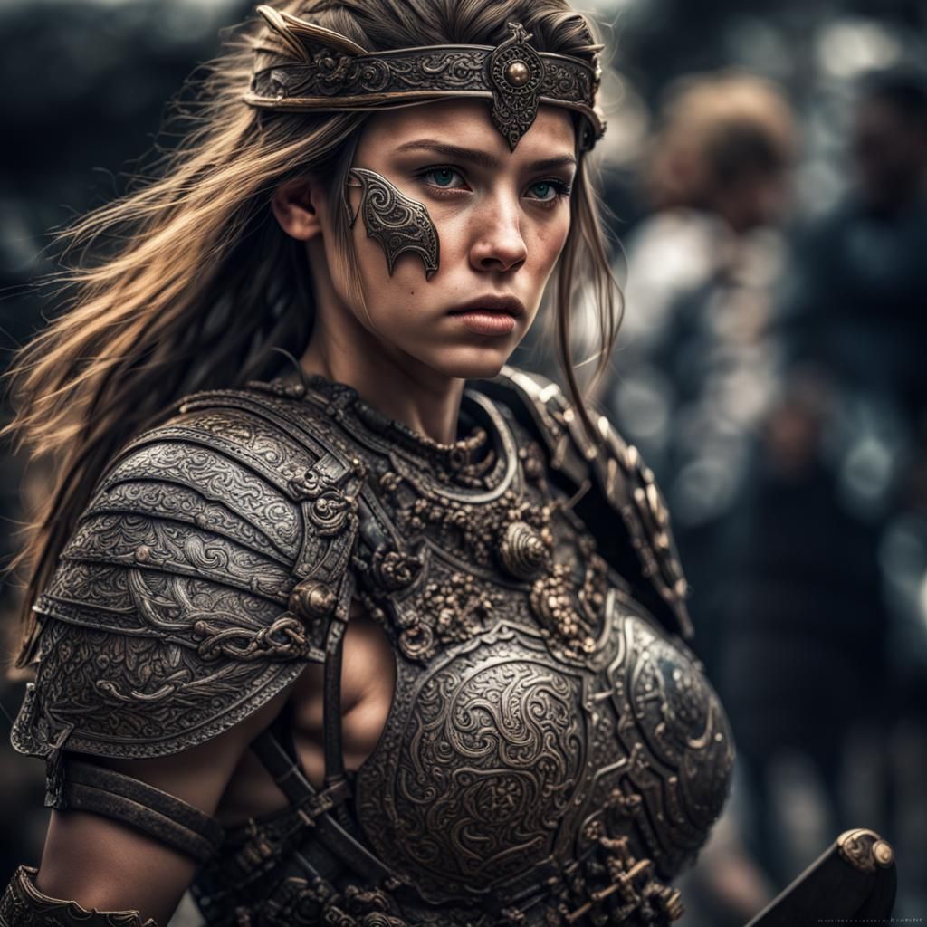 Hyperrealistic Warrior Girl Portrait in HDR