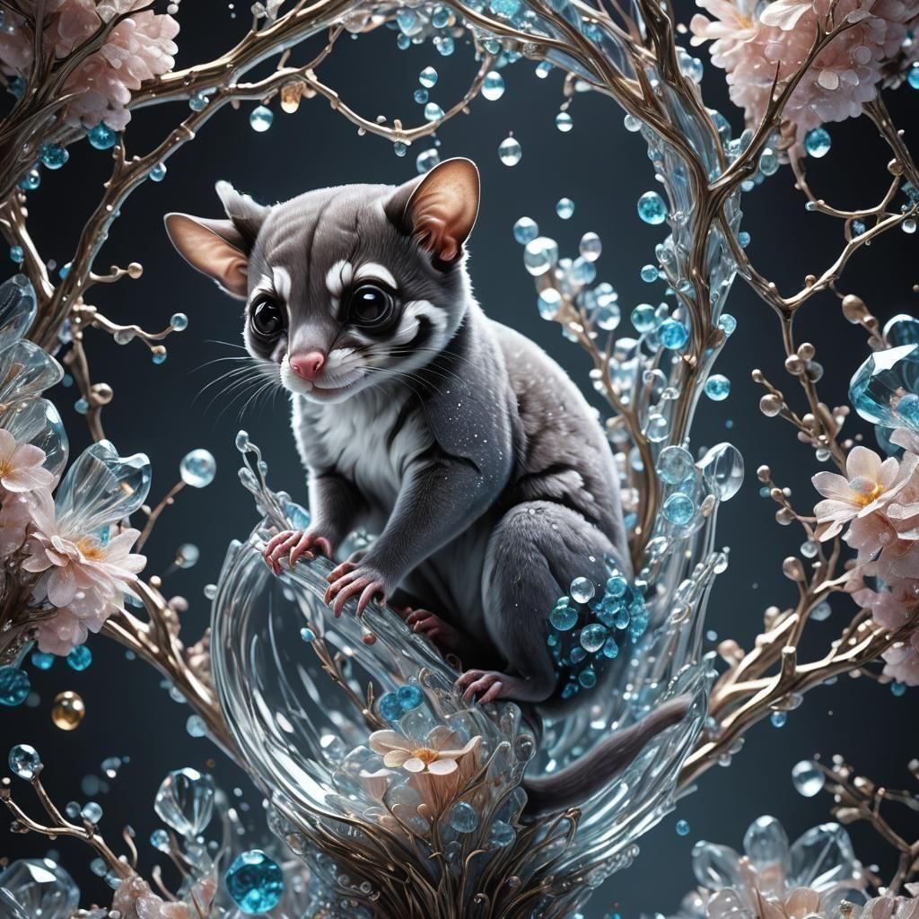 Bioluminescent Crystal Sugar Glider: Digital Art Masterpiece