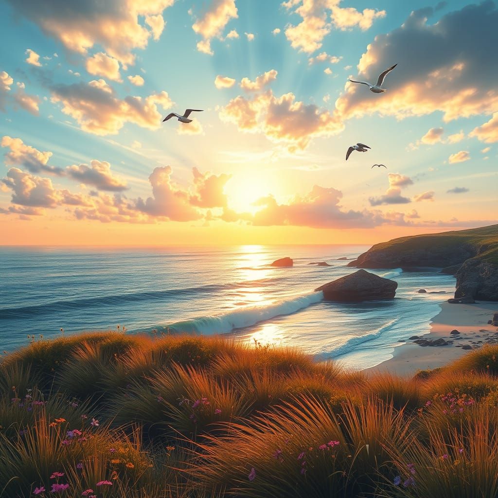 Dreamy Coastal Summer Landscape at Dawn