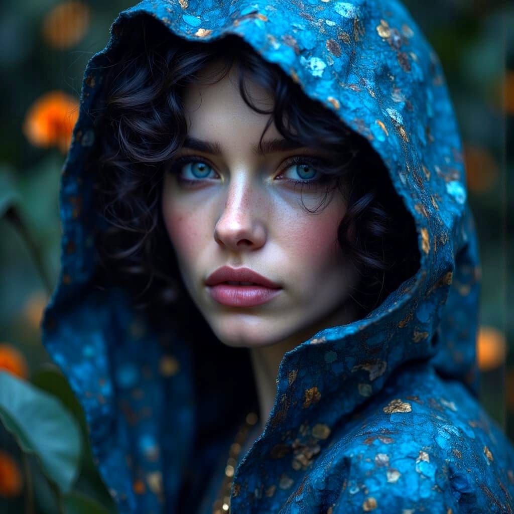 Striking Portrait of Woman with Hooded Cape