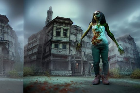 Woman Dusting Zombie Matte Painting, Unreal Engine Art