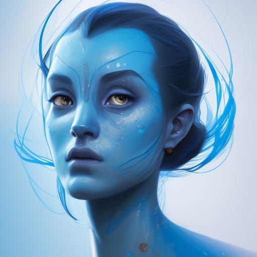 Blue Avatar Portrait in Hyperdetailed Digital Art