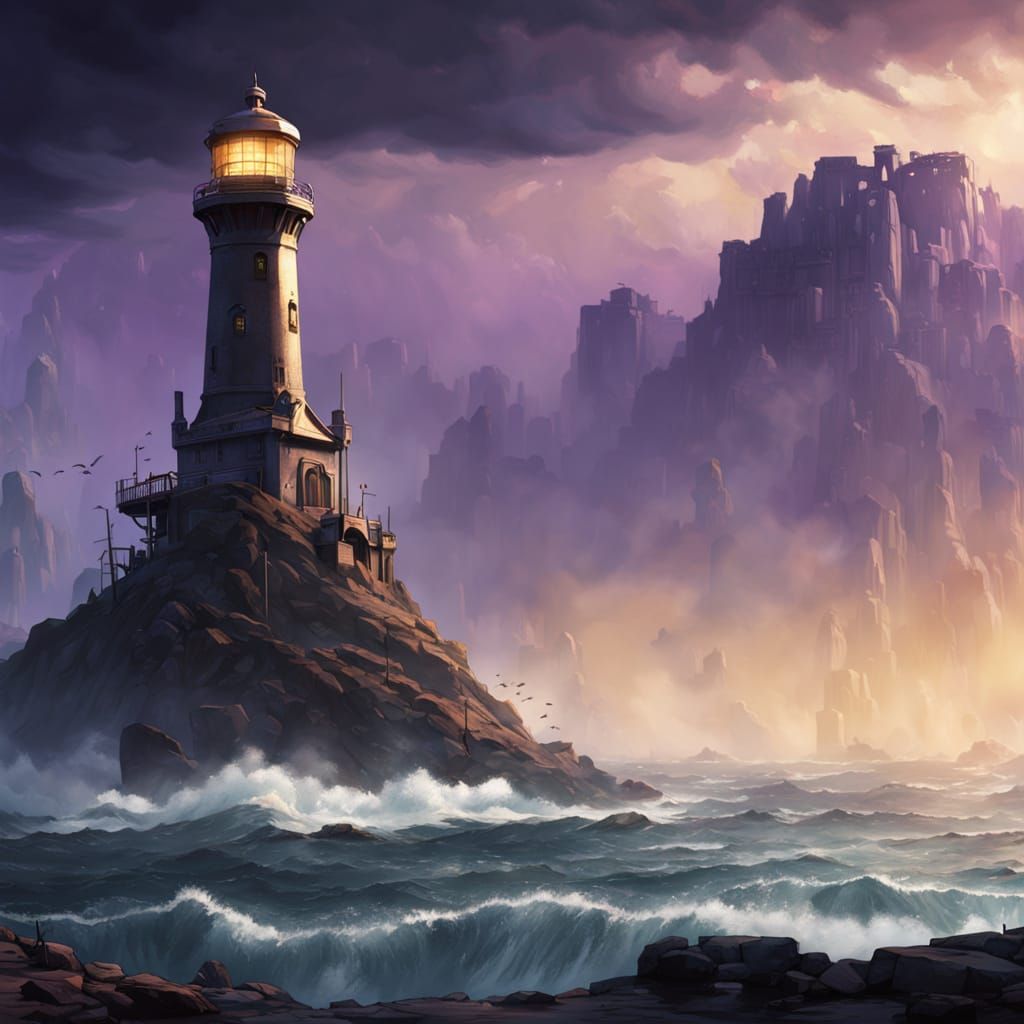Dark Fantasy Lighthouse on Stormy Coast