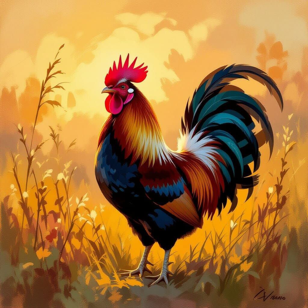 Proud Rooster in Golden Morning Light