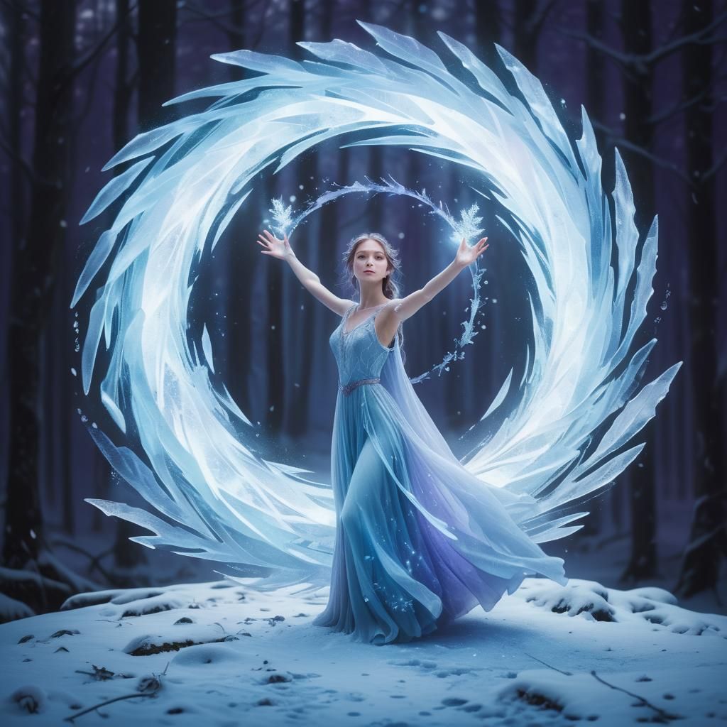 Magical Ice Circle in Snowy Forest