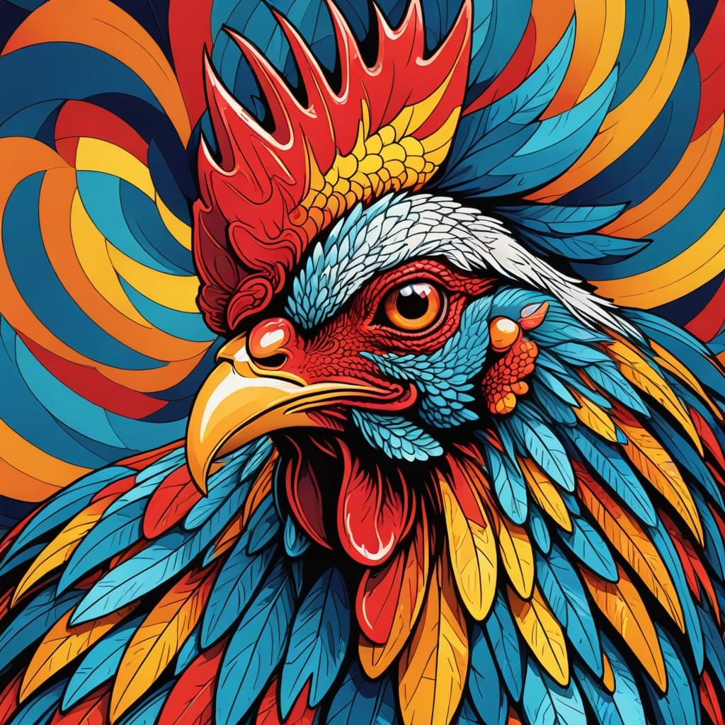Vibrant Rooster Portrait in Pop Art Style