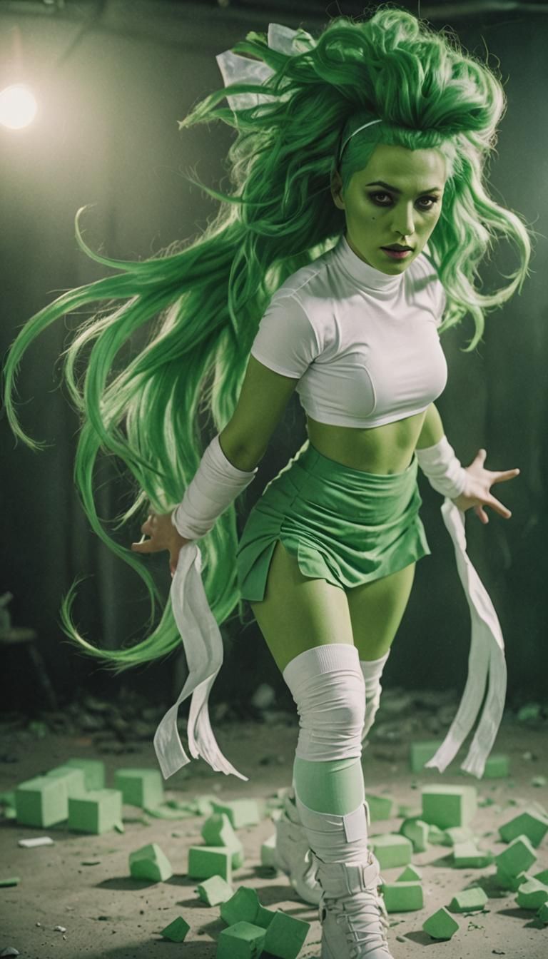 Green Woman in Bandages: Cinematic Film Still