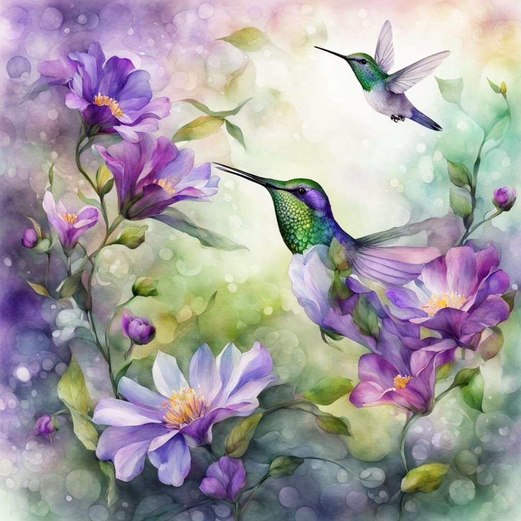 Floral Derby Hat with Hummingbirds, Watercolor Splash Art