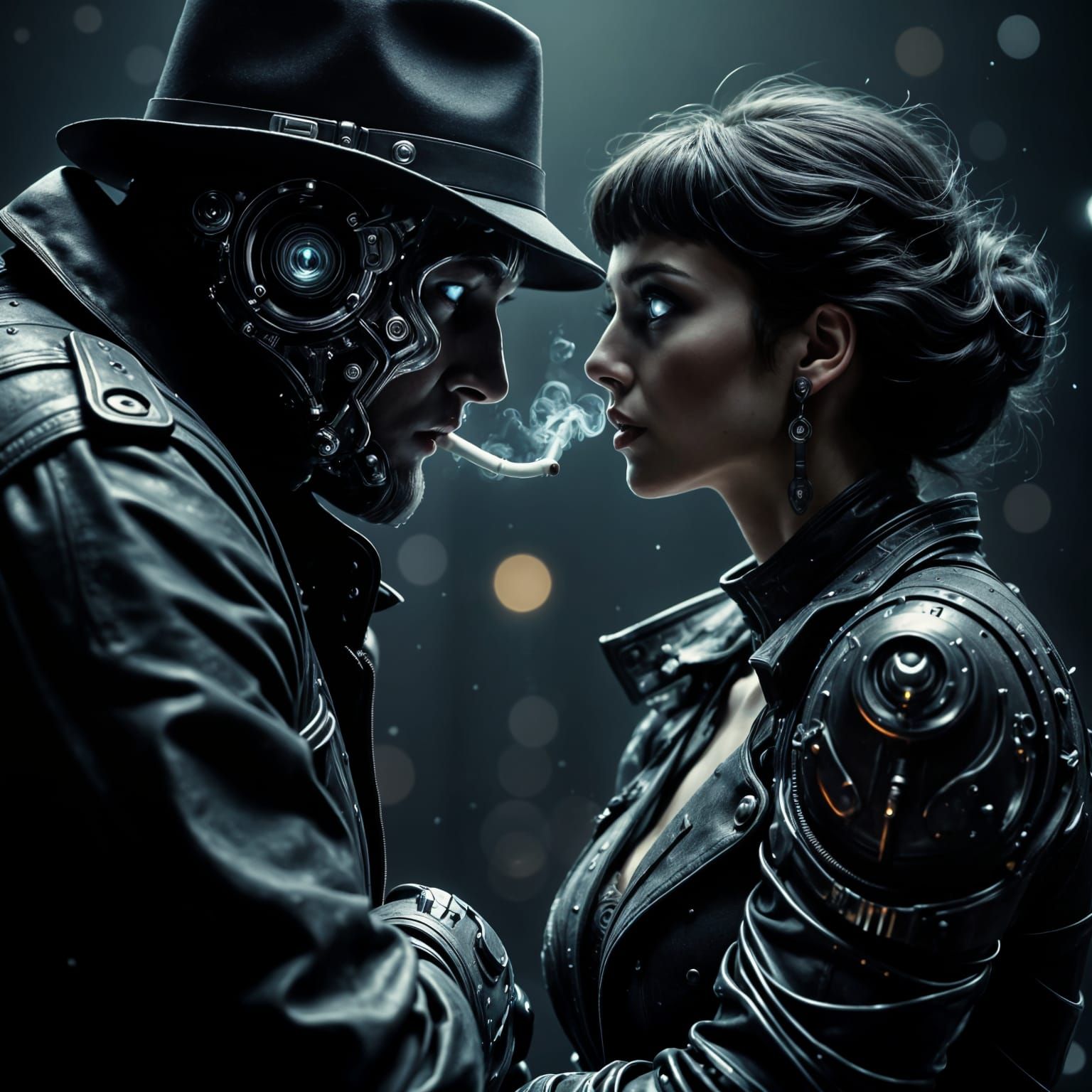 Cybernetic Detective in Noir Style