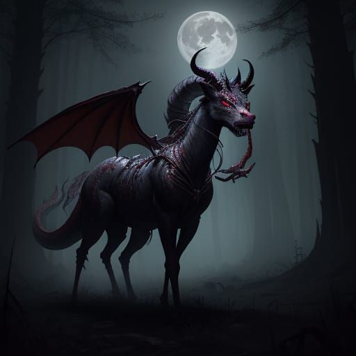 Dark Fantasy Devil Woman in Majestic, Twisted Horns and Drag...