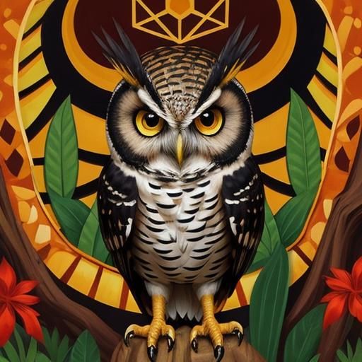 Whimsical Owl with Big Yellow Eyes in a Friendly Landscape