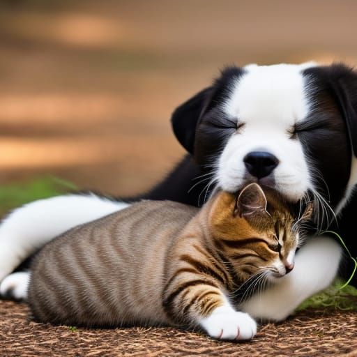 Cat Pouncing on Sleeping Dog: Playful Friendship