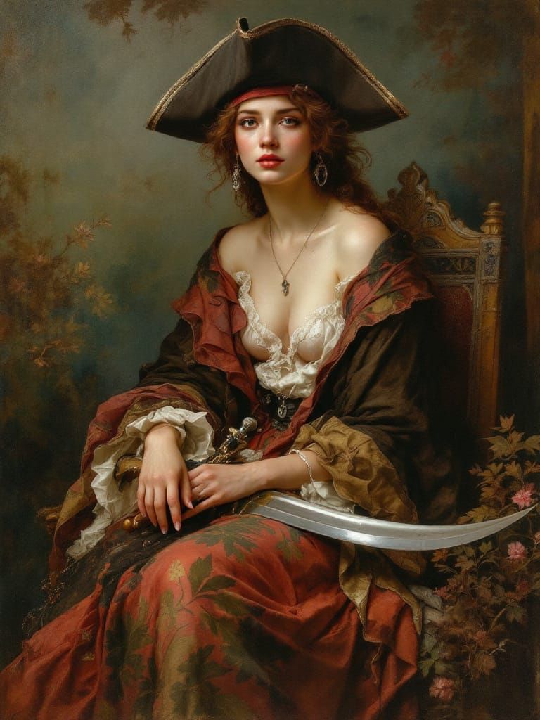 Pirate Woman Portrait in Academic Realism Style