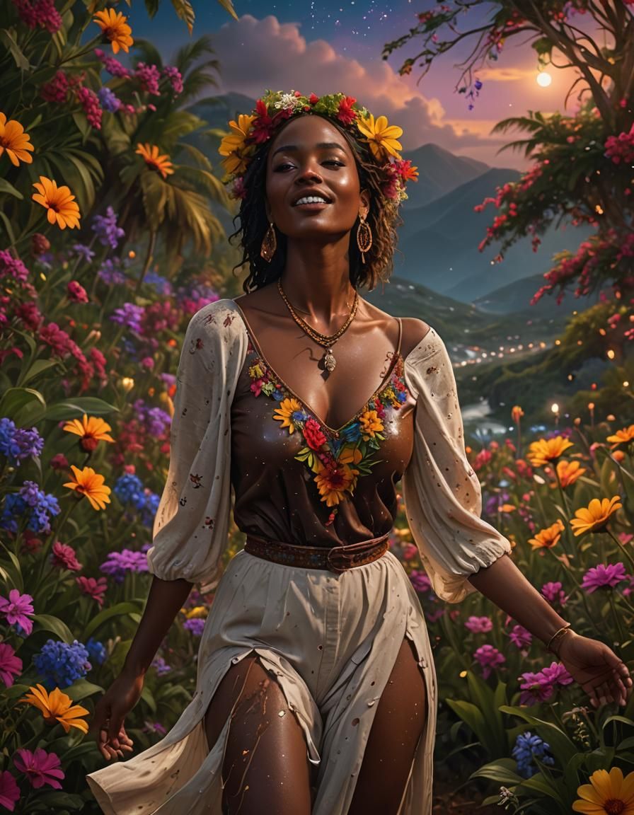 Passionate Haitian Creole Beauty in Wildflower Dance