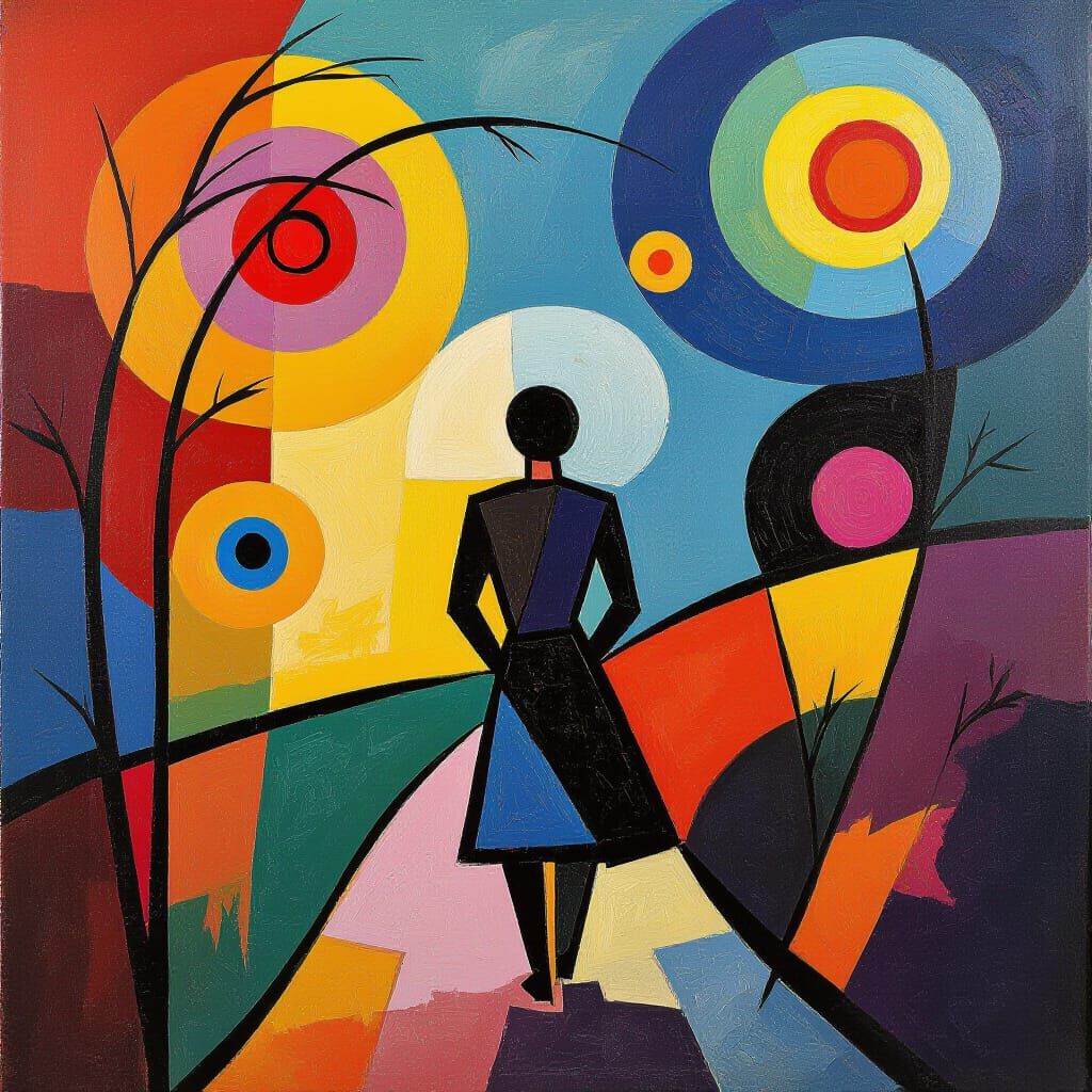 Abstract Figure Emerges in Kandinsky-Inspired Oil Painting