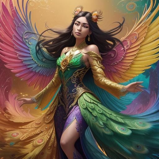 Dragon Peacock Woman in Abstract Expressionism