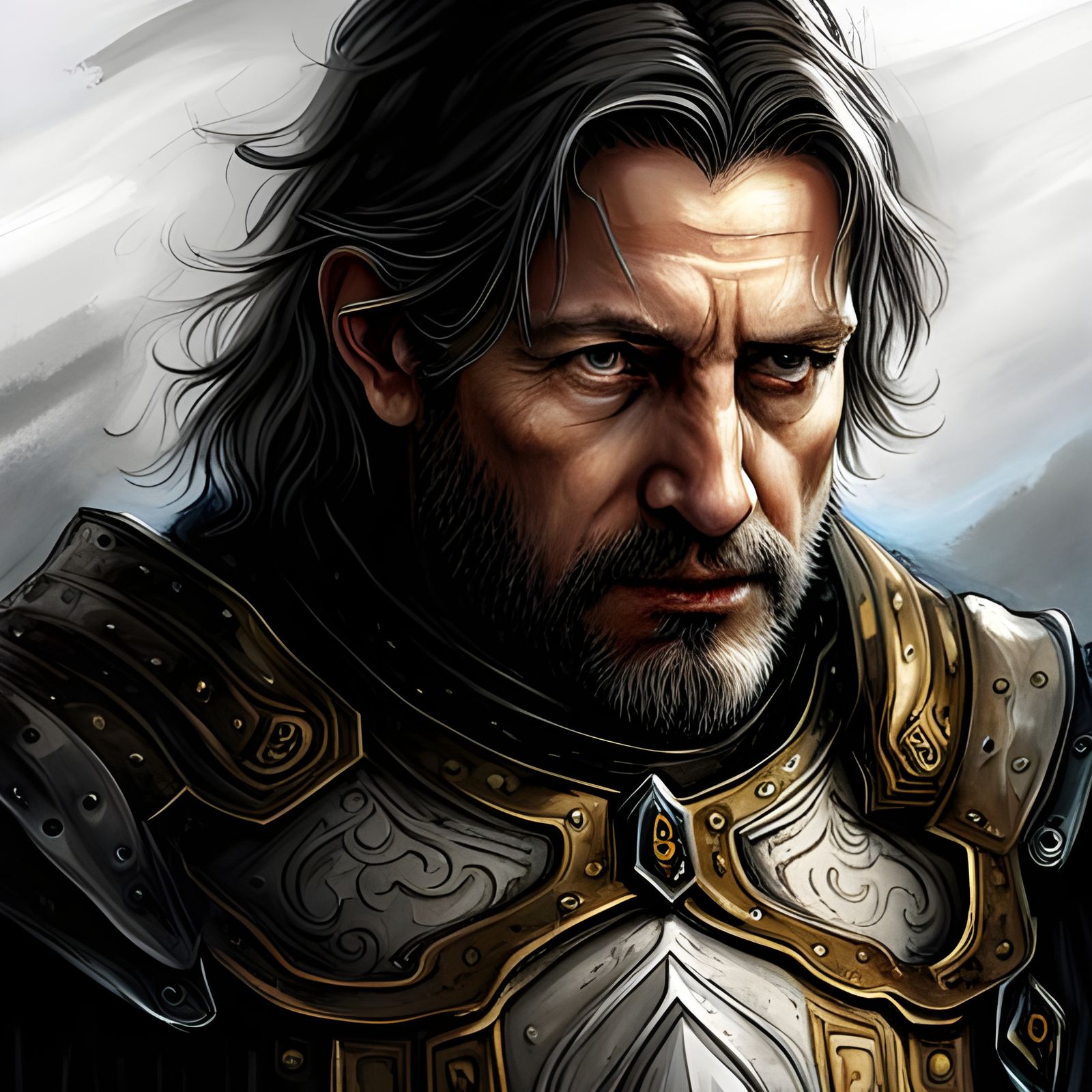 Medieval Templar Knight Portrait in Dark Matte Style