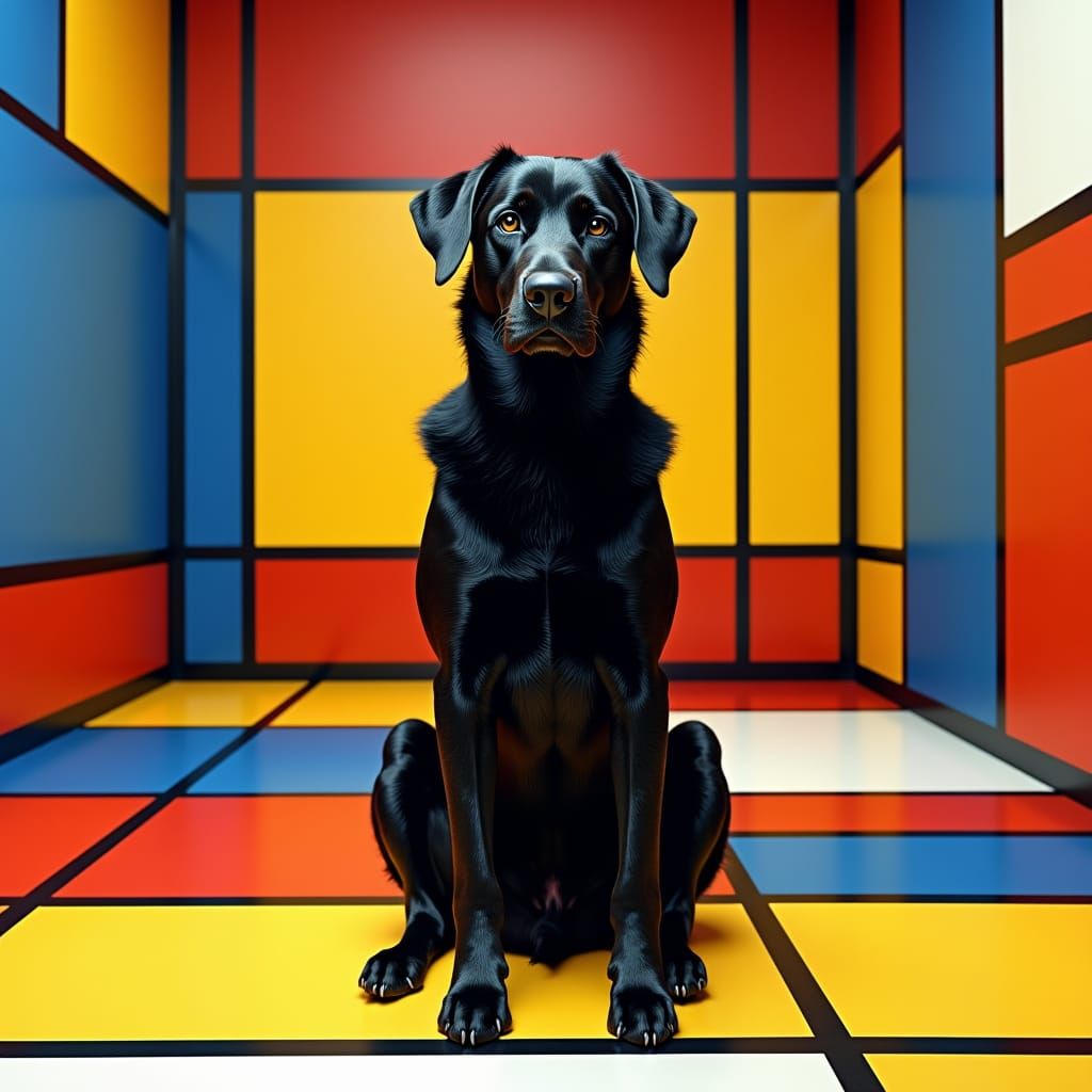Dog in a Geometric Mondrian Painting